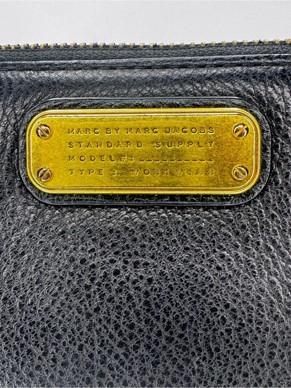Marc by Marc Jacobs Black Leather Zip-Around Wallet with Gold Plaque
